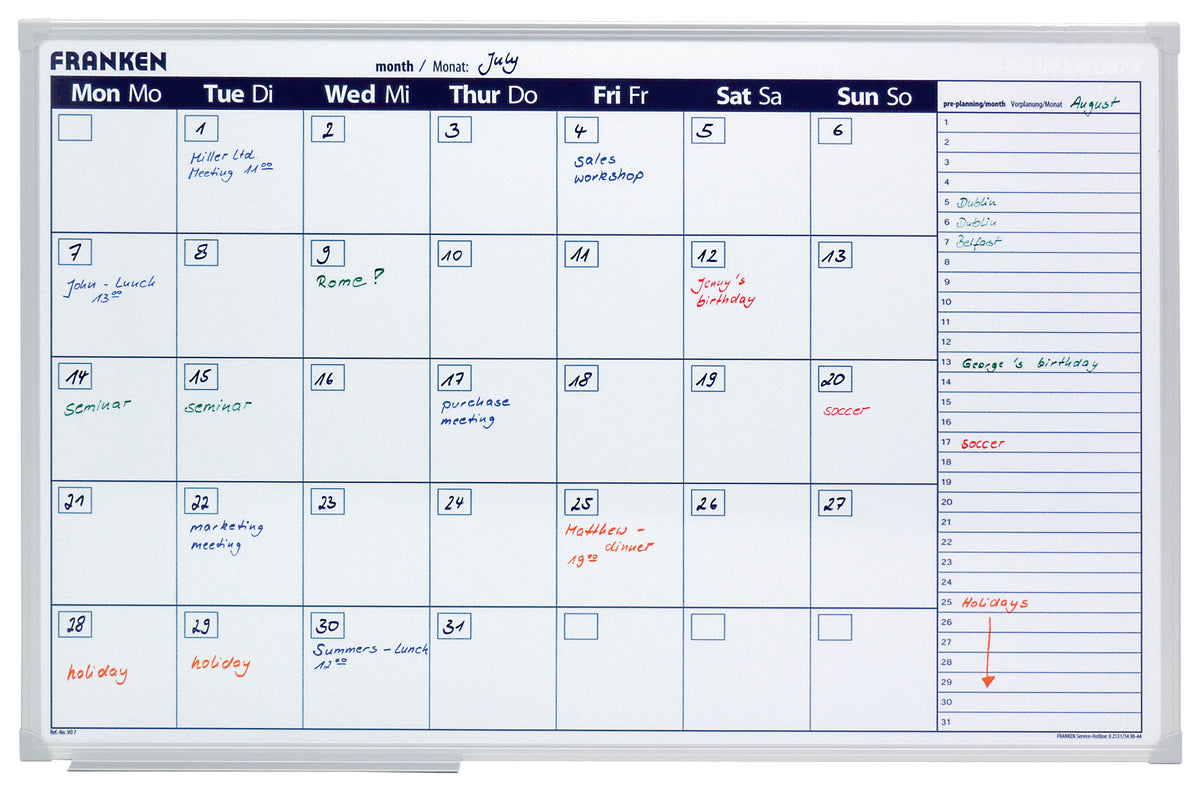 Monthly Planner Day Grid, 90 x 60cm
